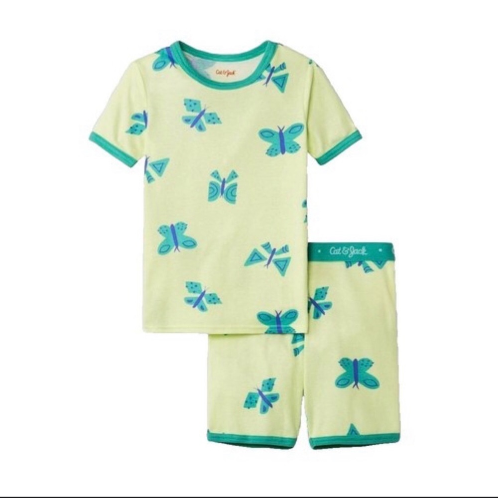 Cat & Jack Girls Size 4 Light Green Butterfly Cotton Pajama Set NWT